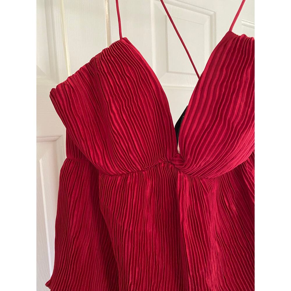 NWT Mac Duggal Red Spaghetti Strap Ruffle Layered Maxi Dress, Sz 4 - Picture 8 of 10